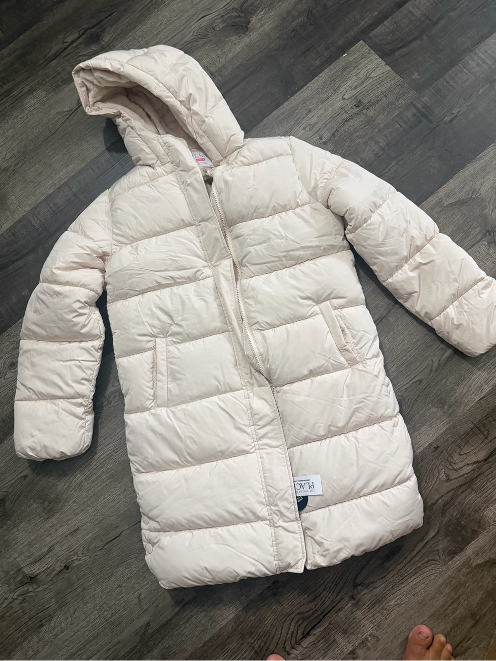 Light Cream Puffer x- long Hooded Coat children’s place size 14 NEW WITH TAGS